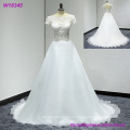 Новый дизайн линии полная Длина кружева свадебные платья 2017 с Cap рукавом Съемная Sash Vintage свадебные платья sheer Топ W18345